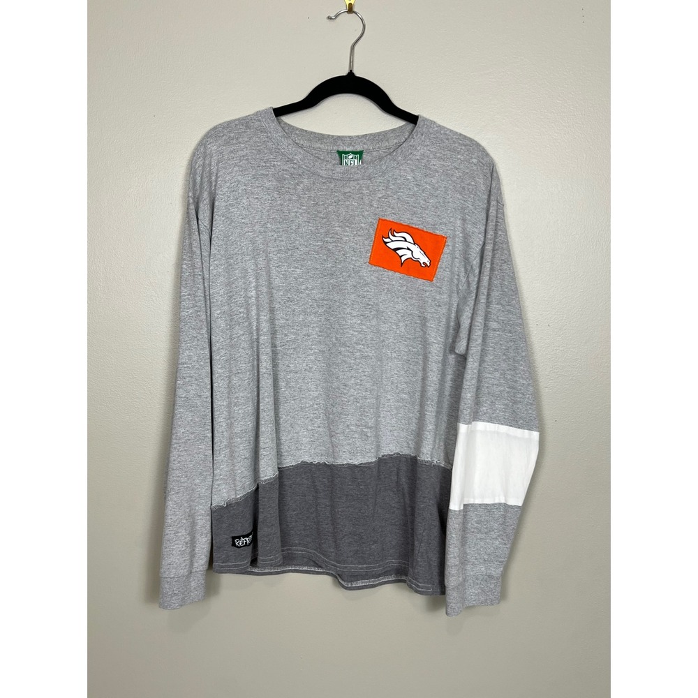 NFL Denver Broncos Refried Apparel Long Sleeve Shirt Mens Large Gray Colorblock